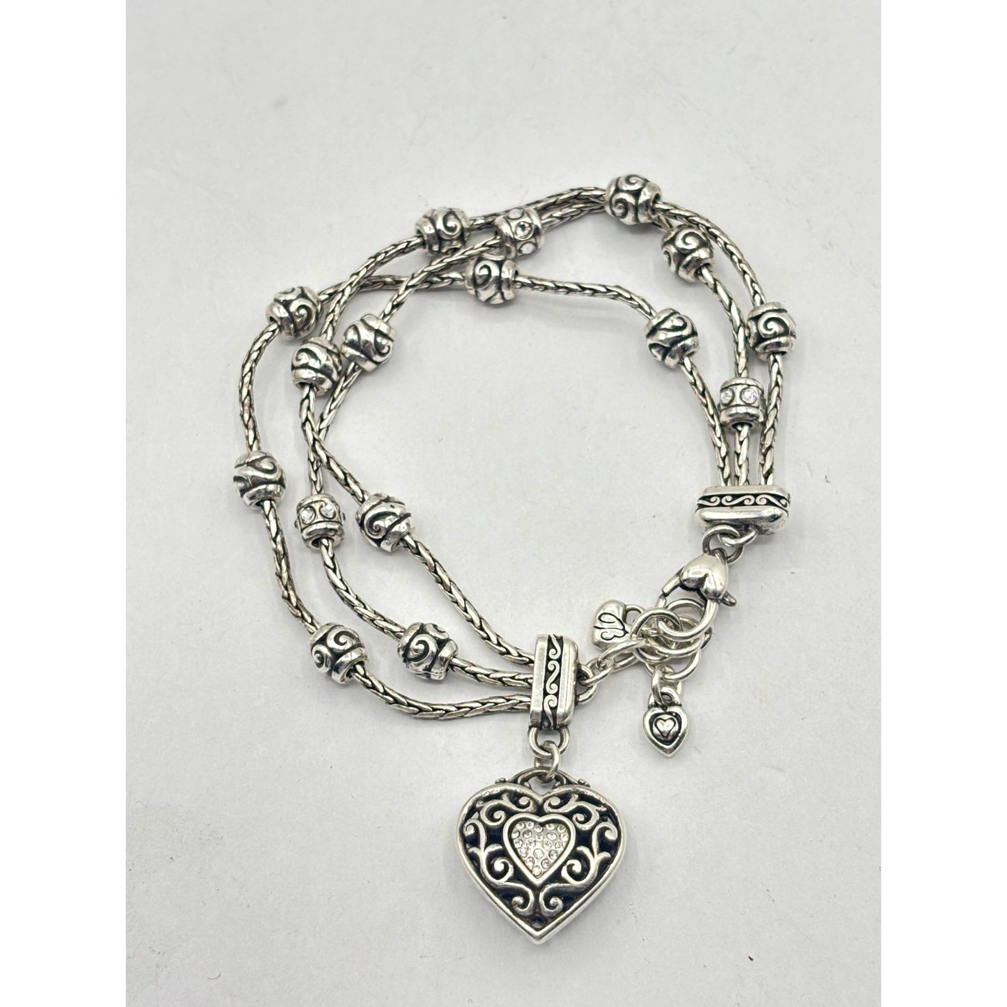 Brighton Multi Strand Silver Heart Charm Bracelet