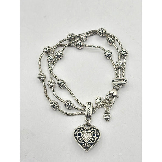 Brighton Multi Strand Silver Heart Charm Bracelet
