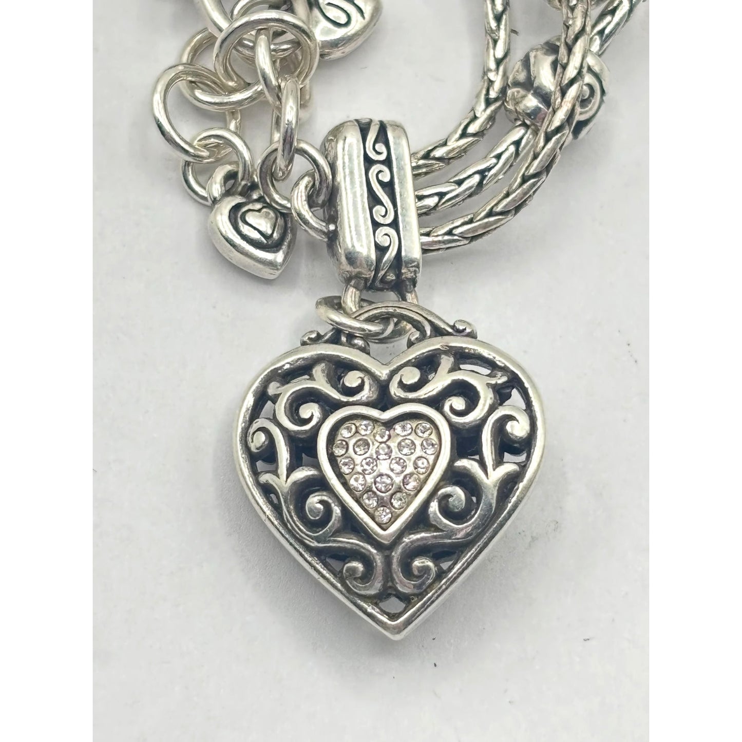 Brighton Multi Strand Silver Heart Charm Bracelet