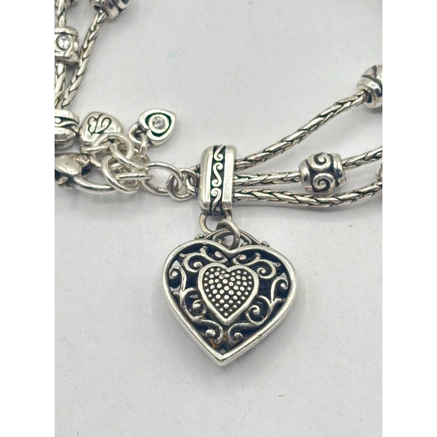 Brighton Multi Strand Silver Heart Charm Bracelet