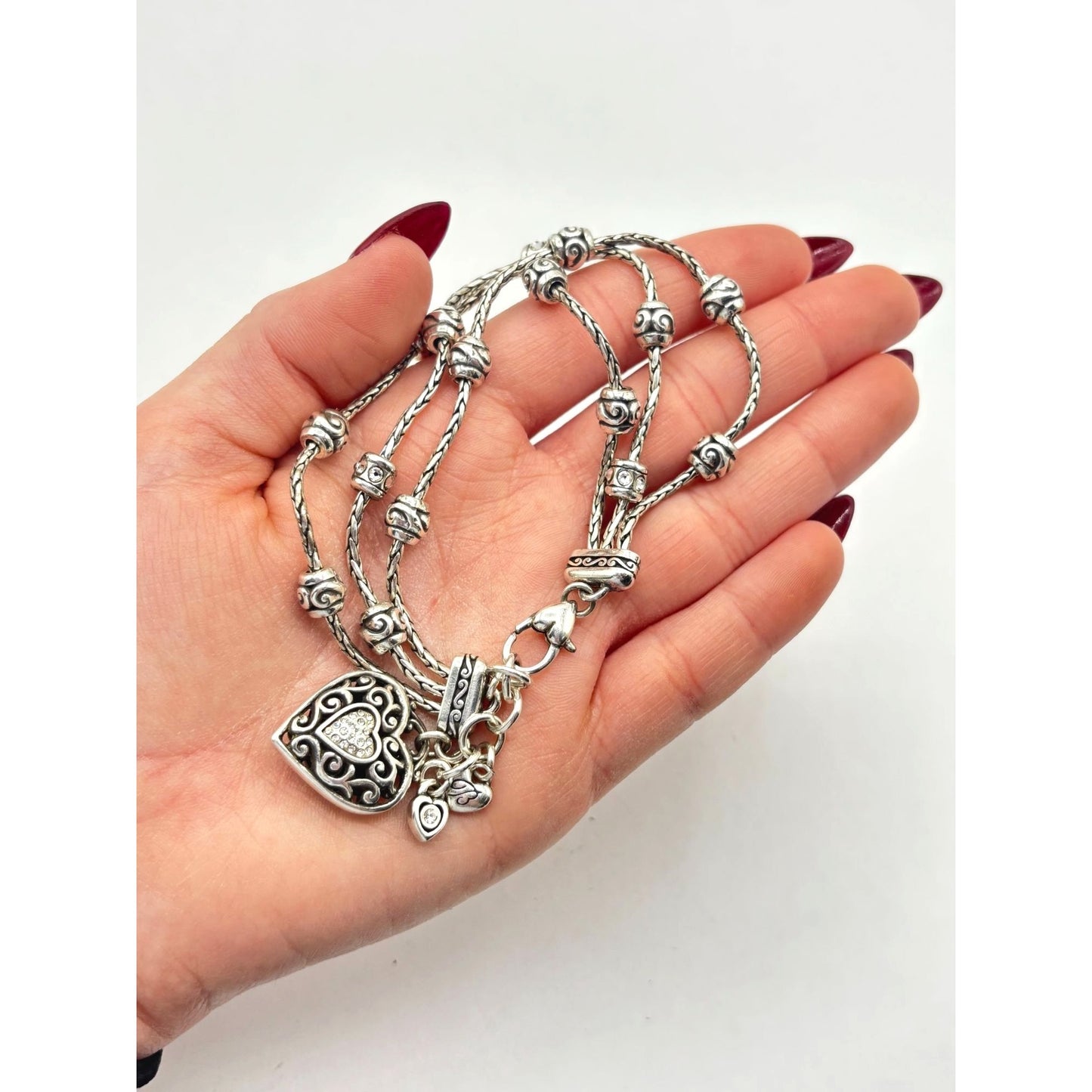 Brighton Multi Strand Silver Heart Charm Bracelet