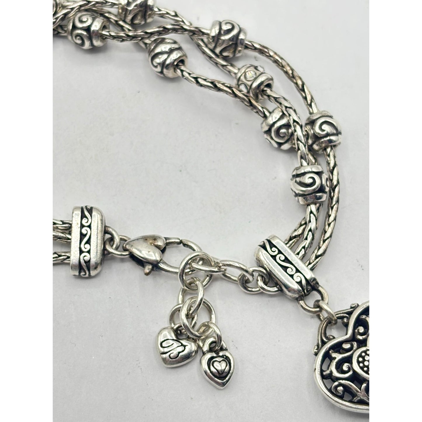 Brighton Multi Strand Silver Heart Charm Bracelet