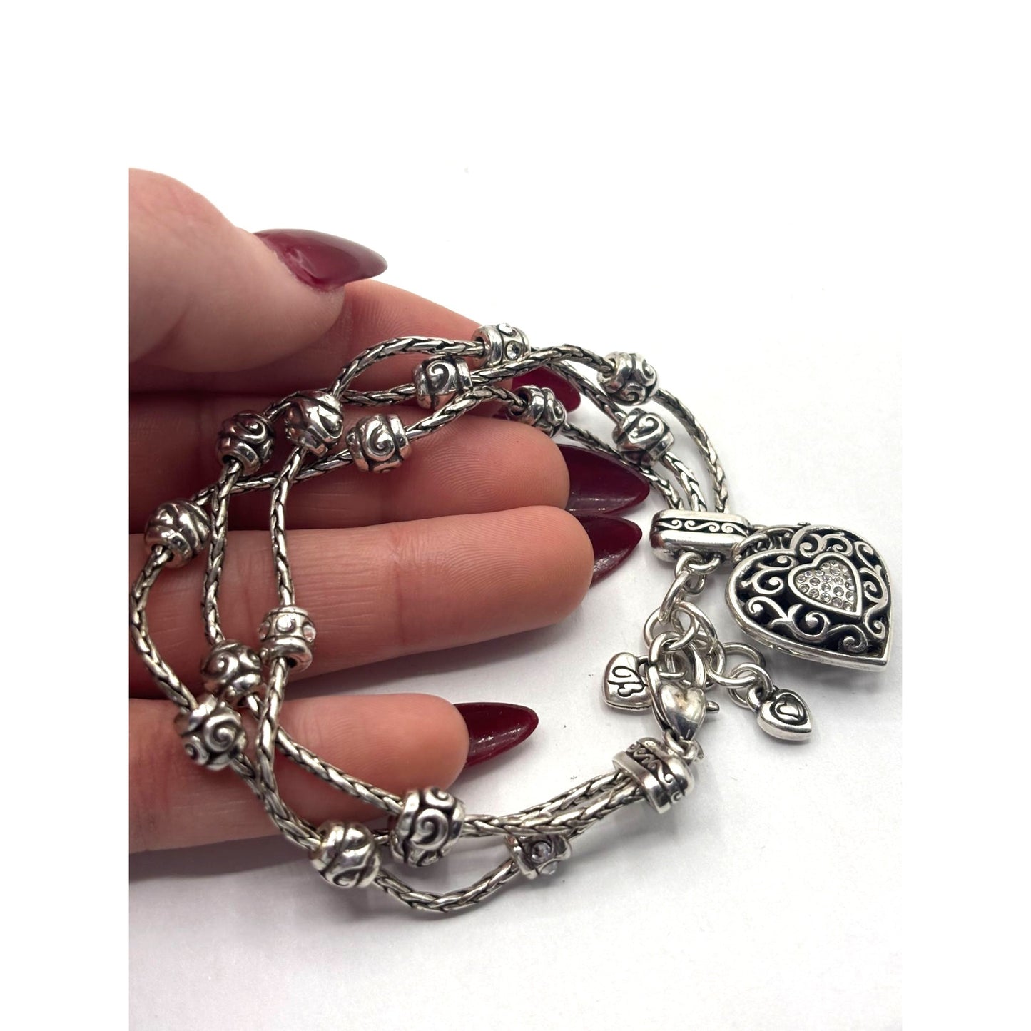 Brighton Multi Strand Silver Heart Charm Bracelet