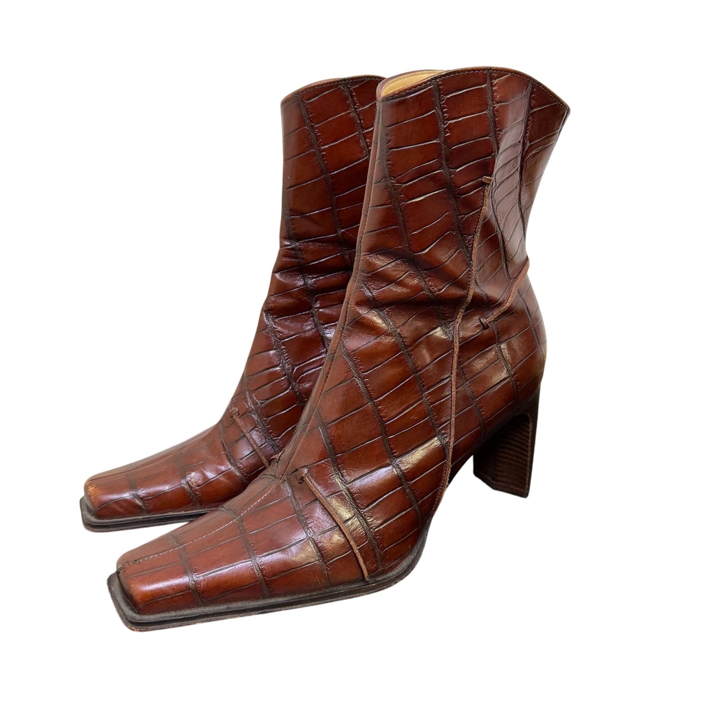 Antonio Melani Brown Croc-Embossed Leather Boots Size 8