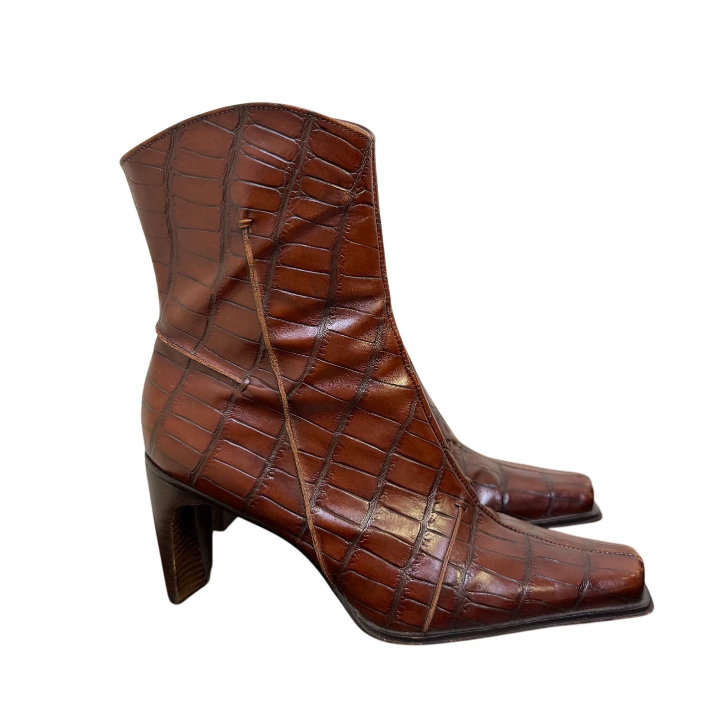 Antonio Melani Brown Croc-Embossed Leather Boots Size 8