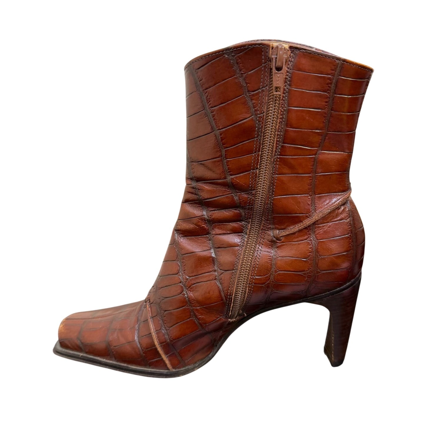 Antonio Melani Brown Croc-Embossed Leather Boots Size 8