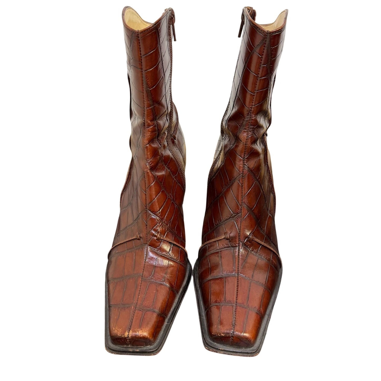 Antonio Melani Brown Croc-Embossed Leather Boots Size 8