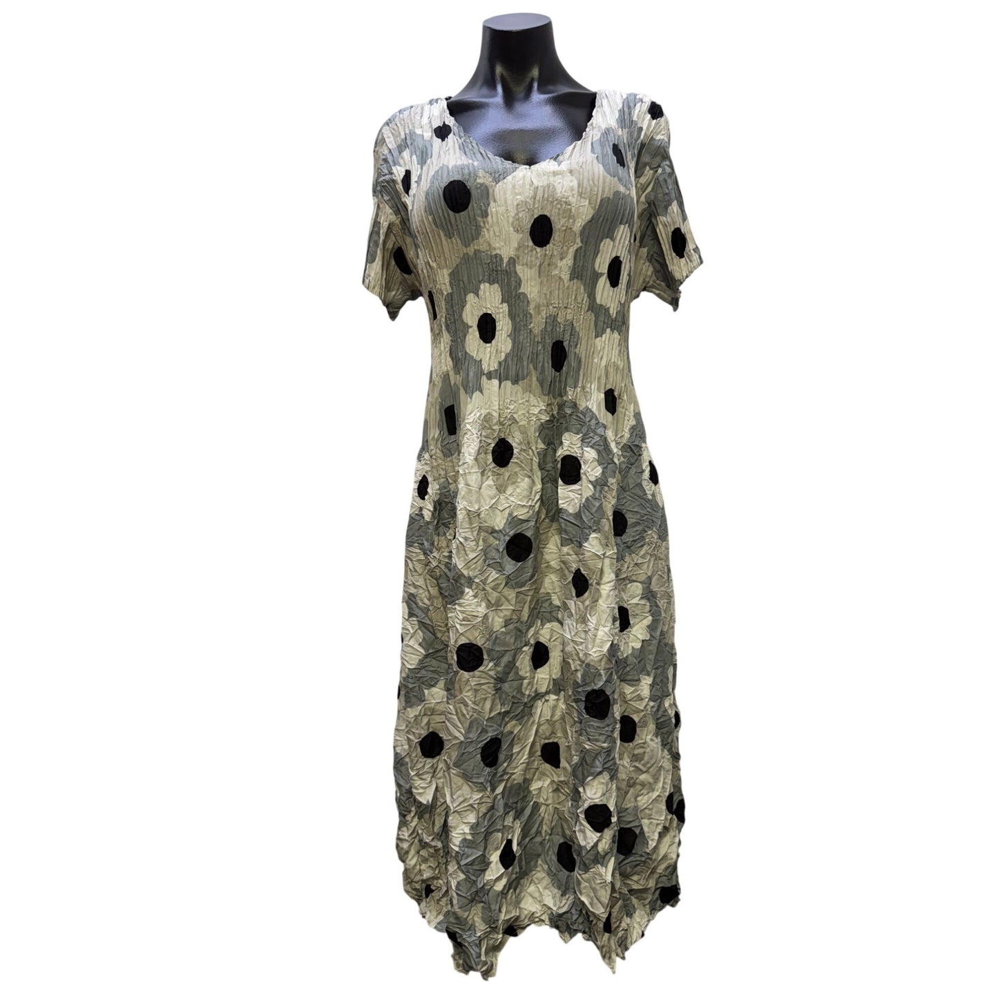 Alquema Crushed Floral Midi Dress Gray & Cream Size 2 Fits 16-18