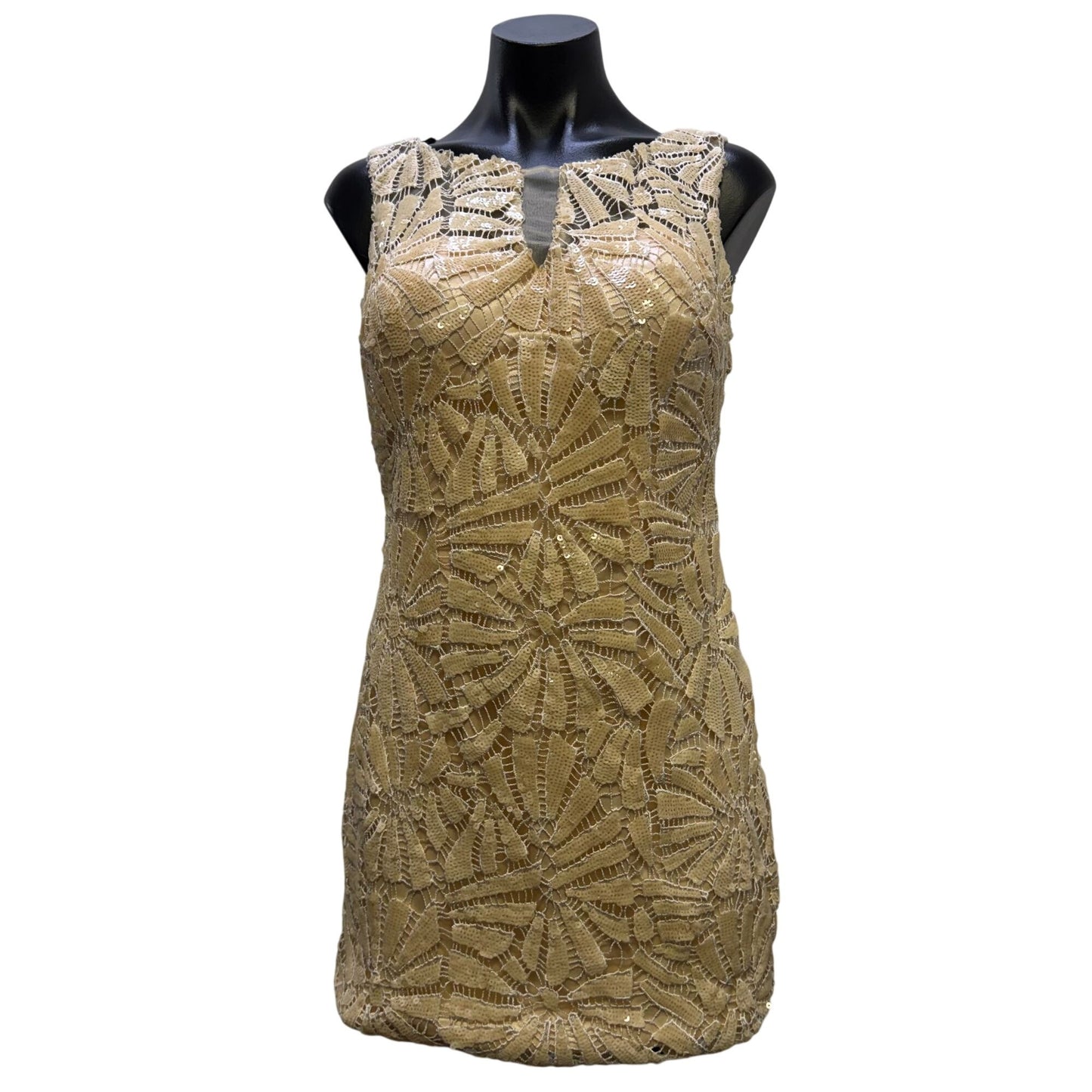 Dave & Johnny Beige Sequin Lace Mini Dress Size 5/6