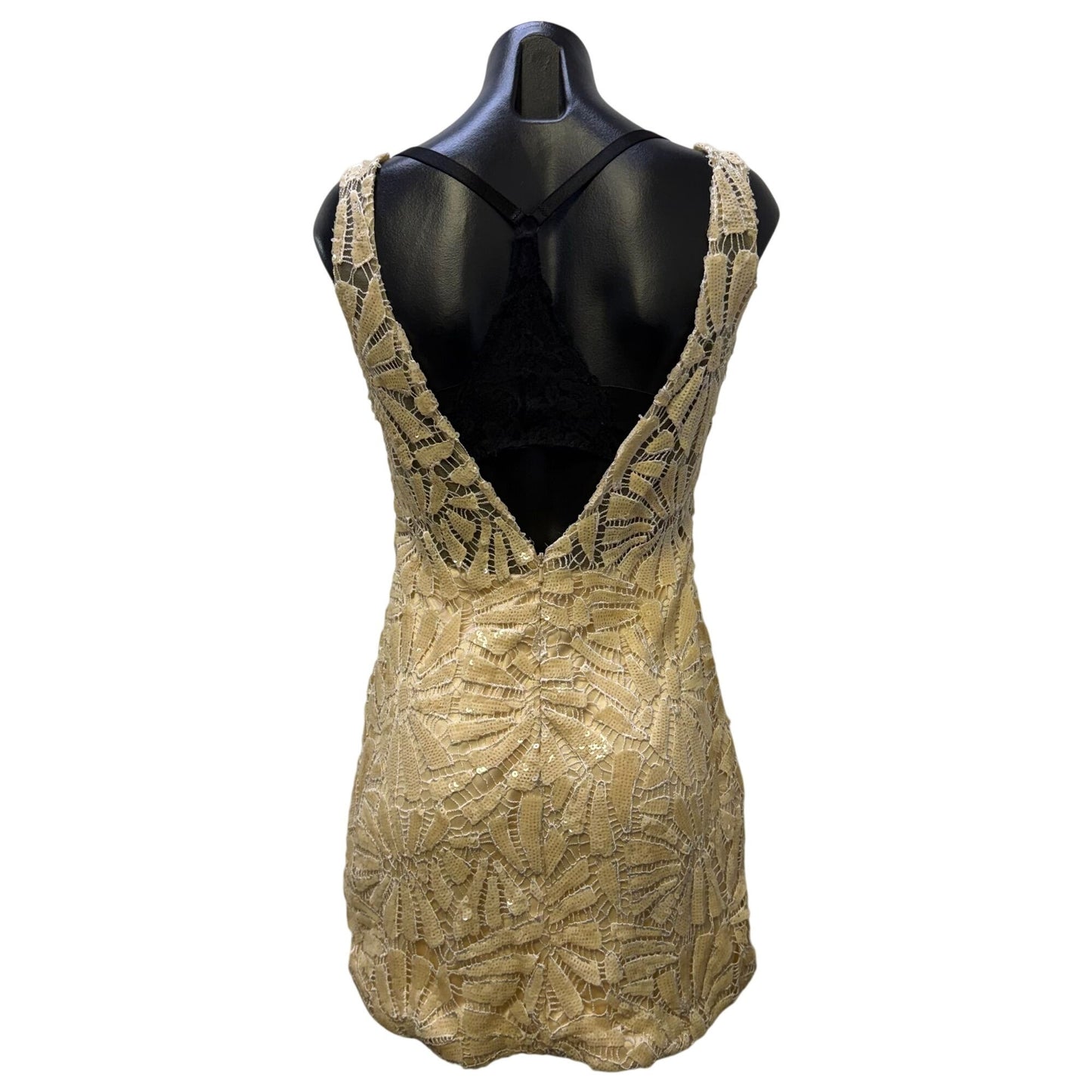 Dave & Johnny Beige Sequin Lace Mini Dress Size 5/6