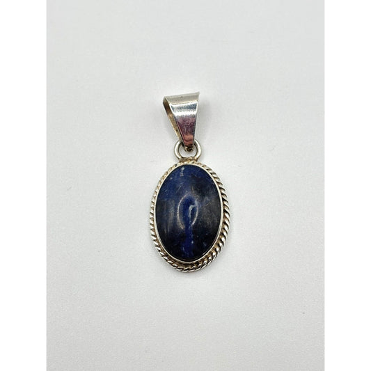 Sterling Silver 925 Oval Blue Stone Sodalite Pendant With Braided Edge Native American