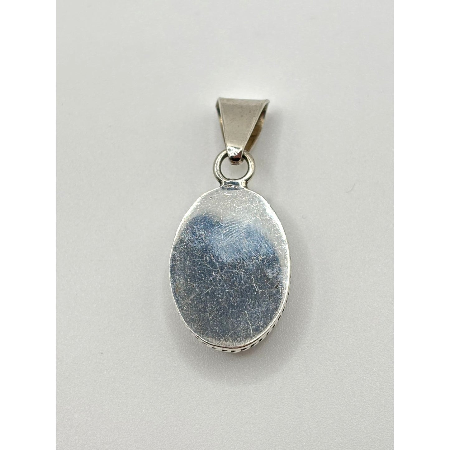 Sterling Silver 925 Oval Blue Stone Sodalite Pendant With Braided Edge Native American
