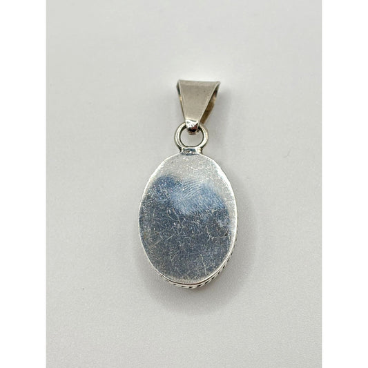 Sterling Silver 925 Oval Blue Stone Sodalite Pendant With Braided Edge Native American