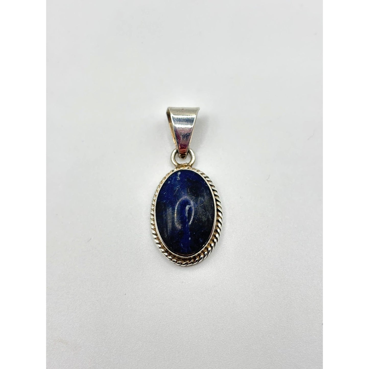 Sterling Silver 925 Oval Blue Stone Sodalite Pendant With Braided Edge Native American