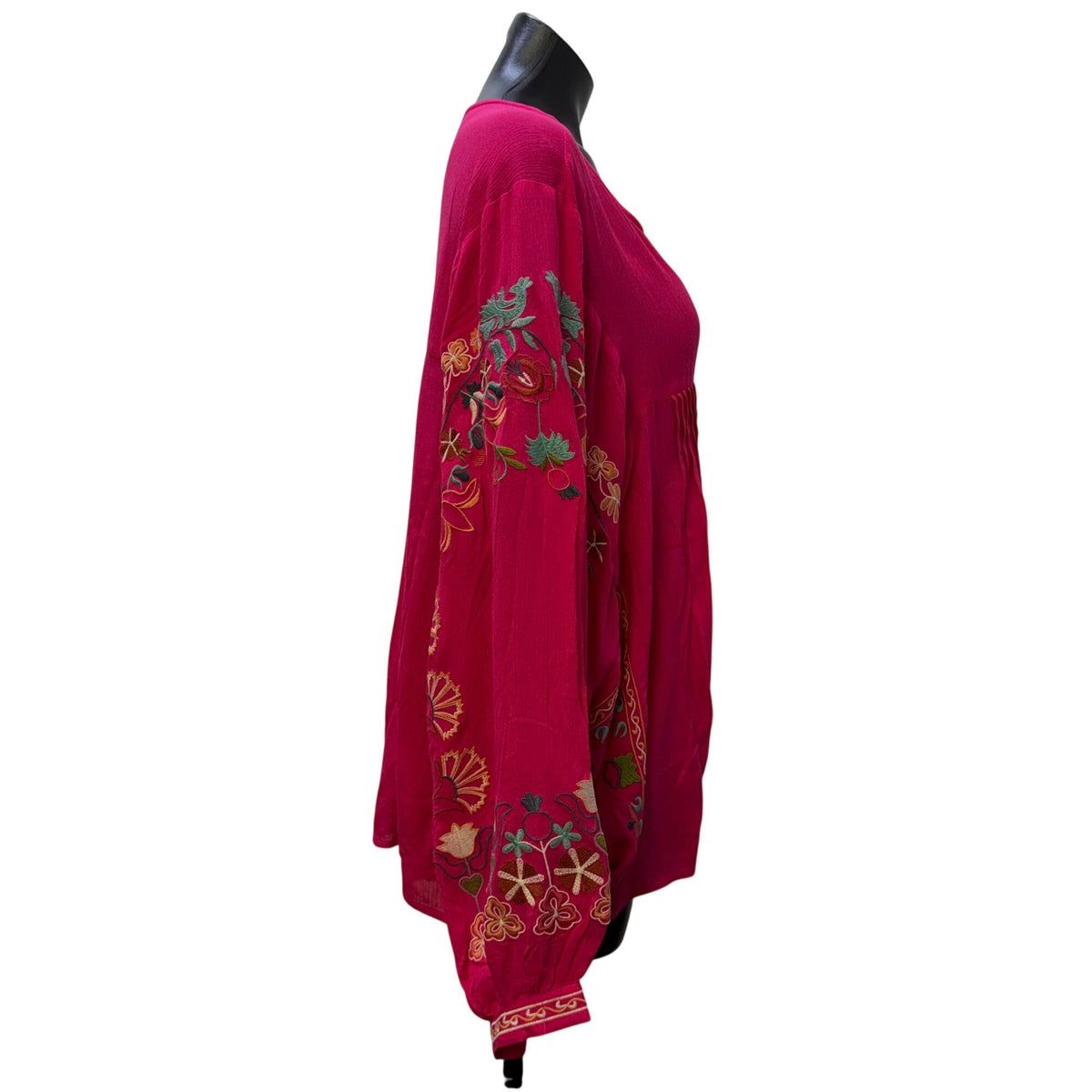 Easel Pink Embroidered Boho Long-Sleeve Blouse M