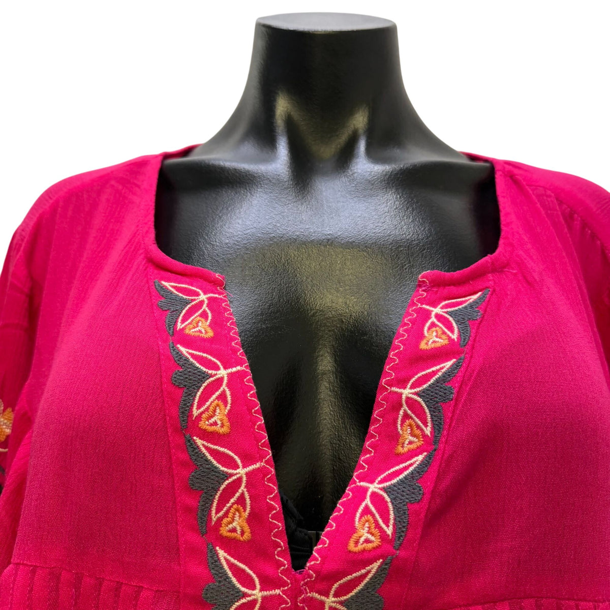 Easel Pink Embroidered Boho Long-Sleeve Blouse M