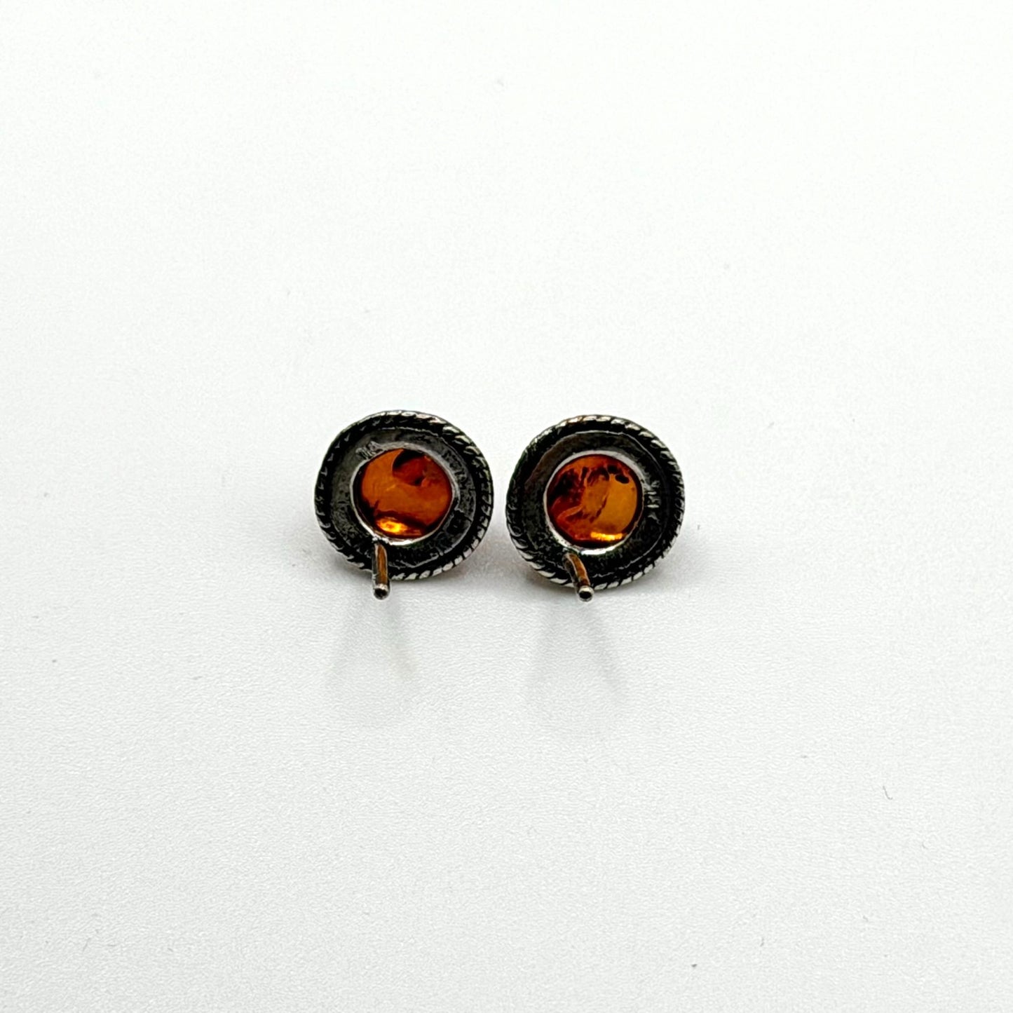 925 Sterling Silver Baltic Amber Round Stud Earrings