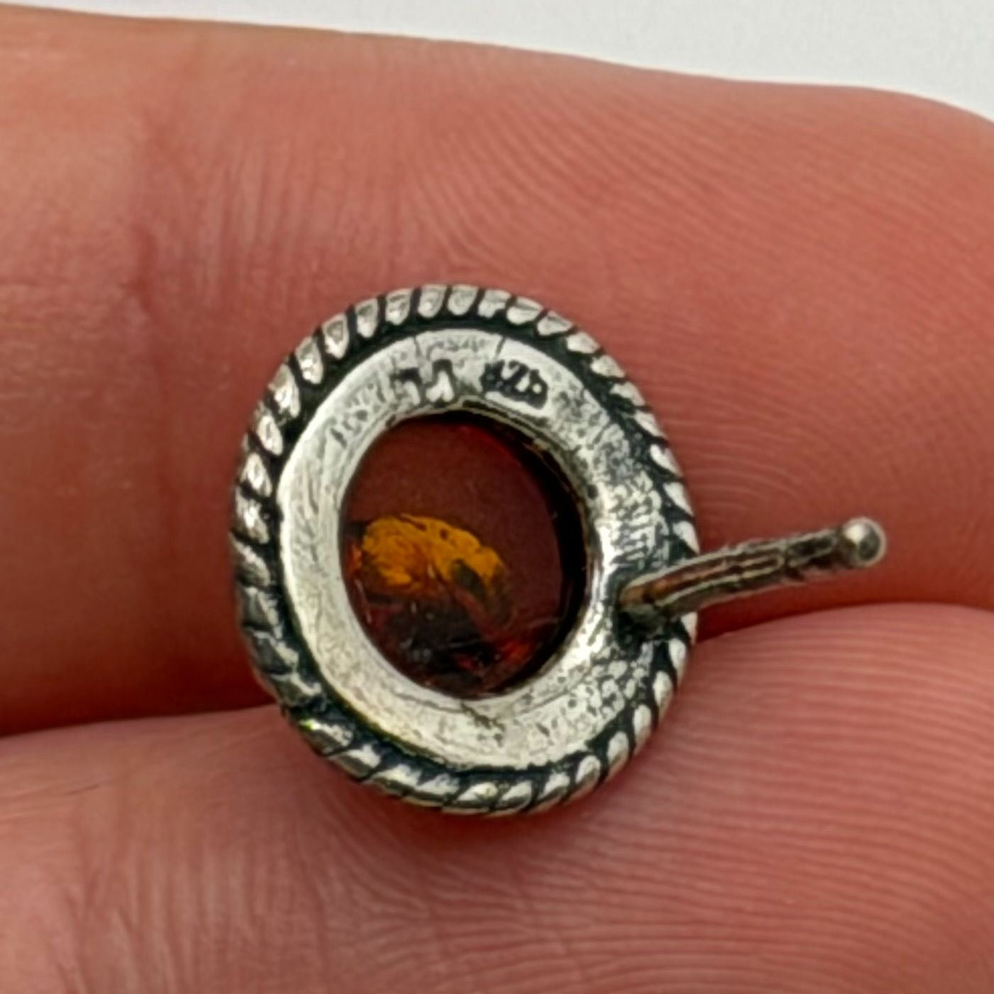 925 Sterling Silver Baltic Amber Round Stud Earrings