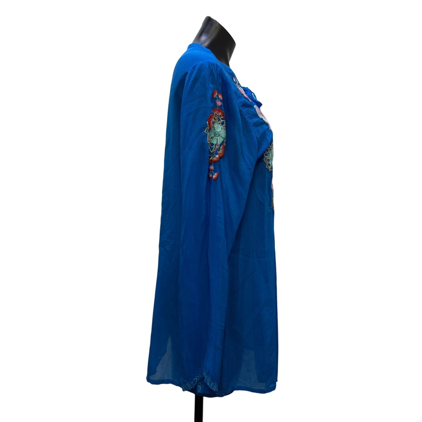 Johnny Was Blue Floral Embroidered Blouse With Long Sleeves Size L
