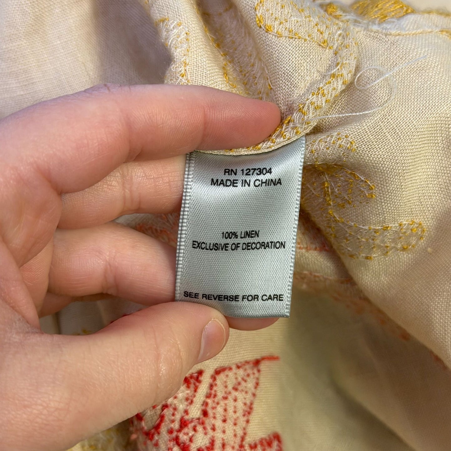 NWT John Mark Linen Embroidered Button-Down Blouse Cream Yellow Red Size L