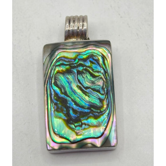 Sterling Silver Abalone Shell Pendant Rectangular 925