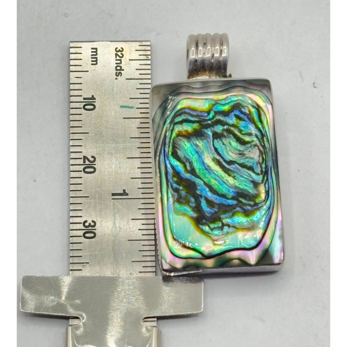 Sterling Silver Abalone Shell Pendant Rectangular 925