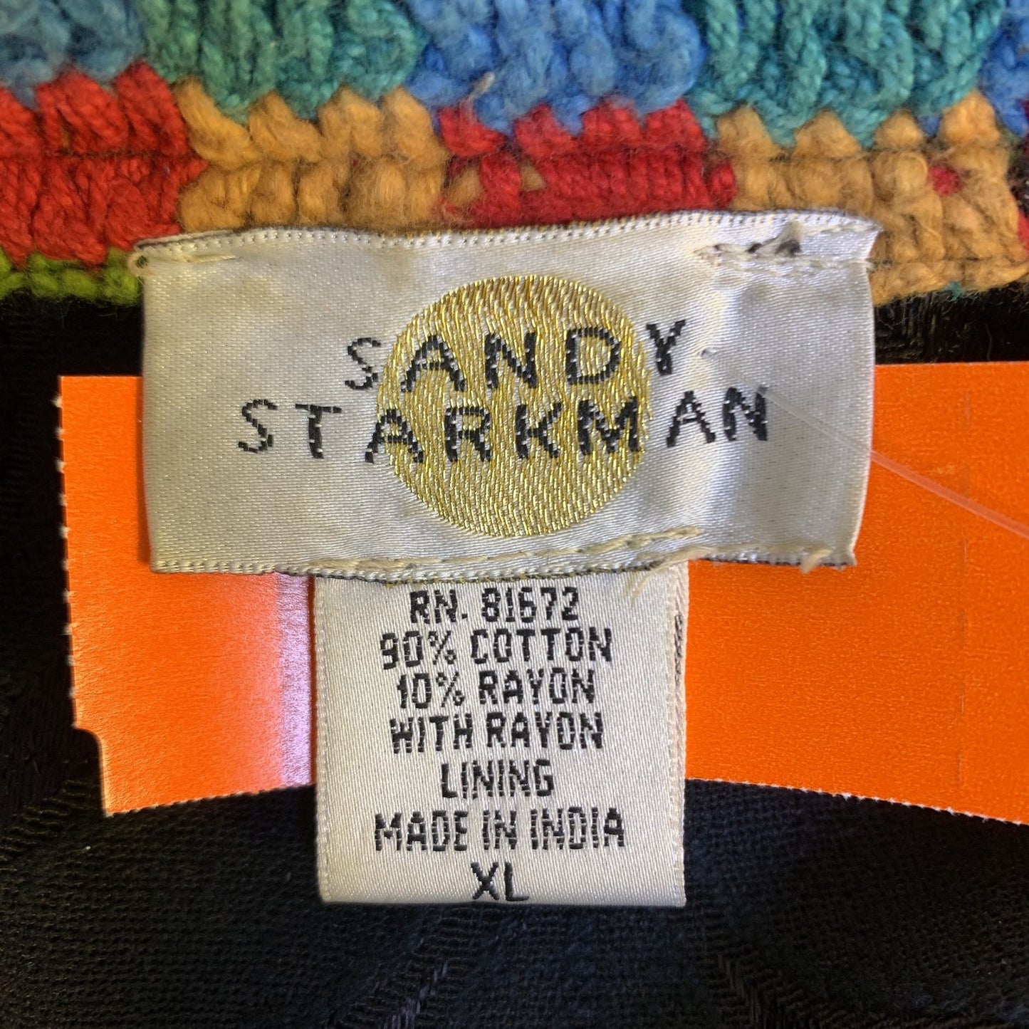 Sandy Starkman Patchwork Bohemian Multicolor Crochet & Tapestry Coat  XL