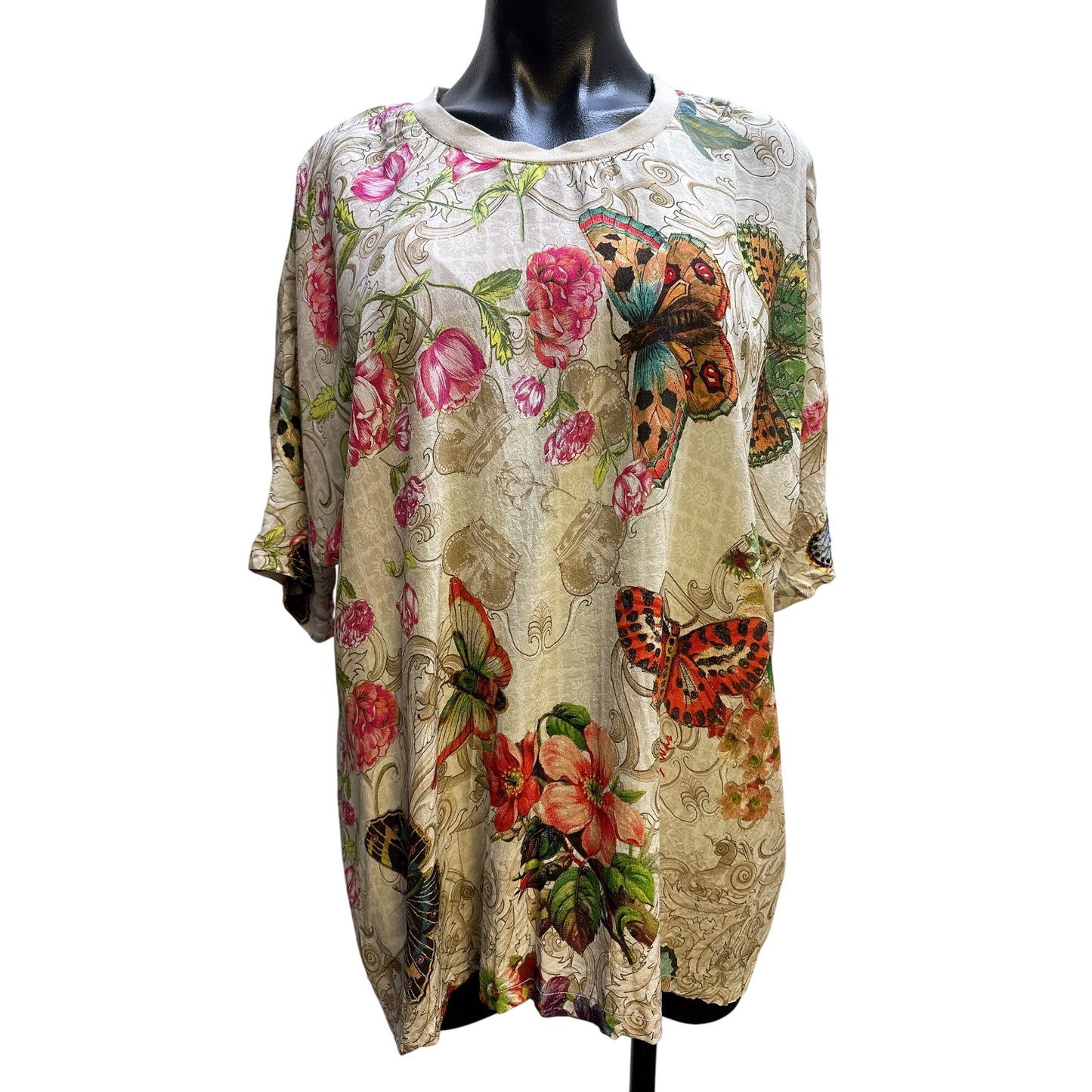 Johnny Was 2P Set Floral & Butterfly Print Silk Blouse and pants Size L