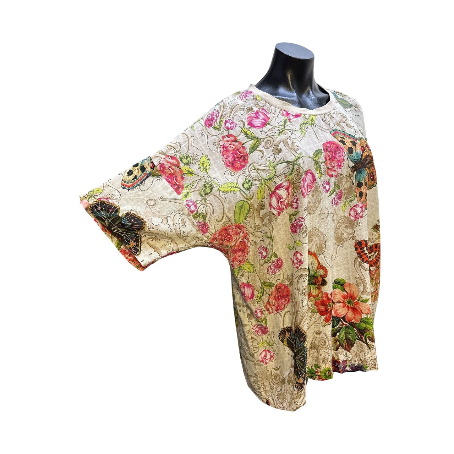 Johnny Was 2P Set Floral & Butterfly Print Silk Blouse and pants Size L