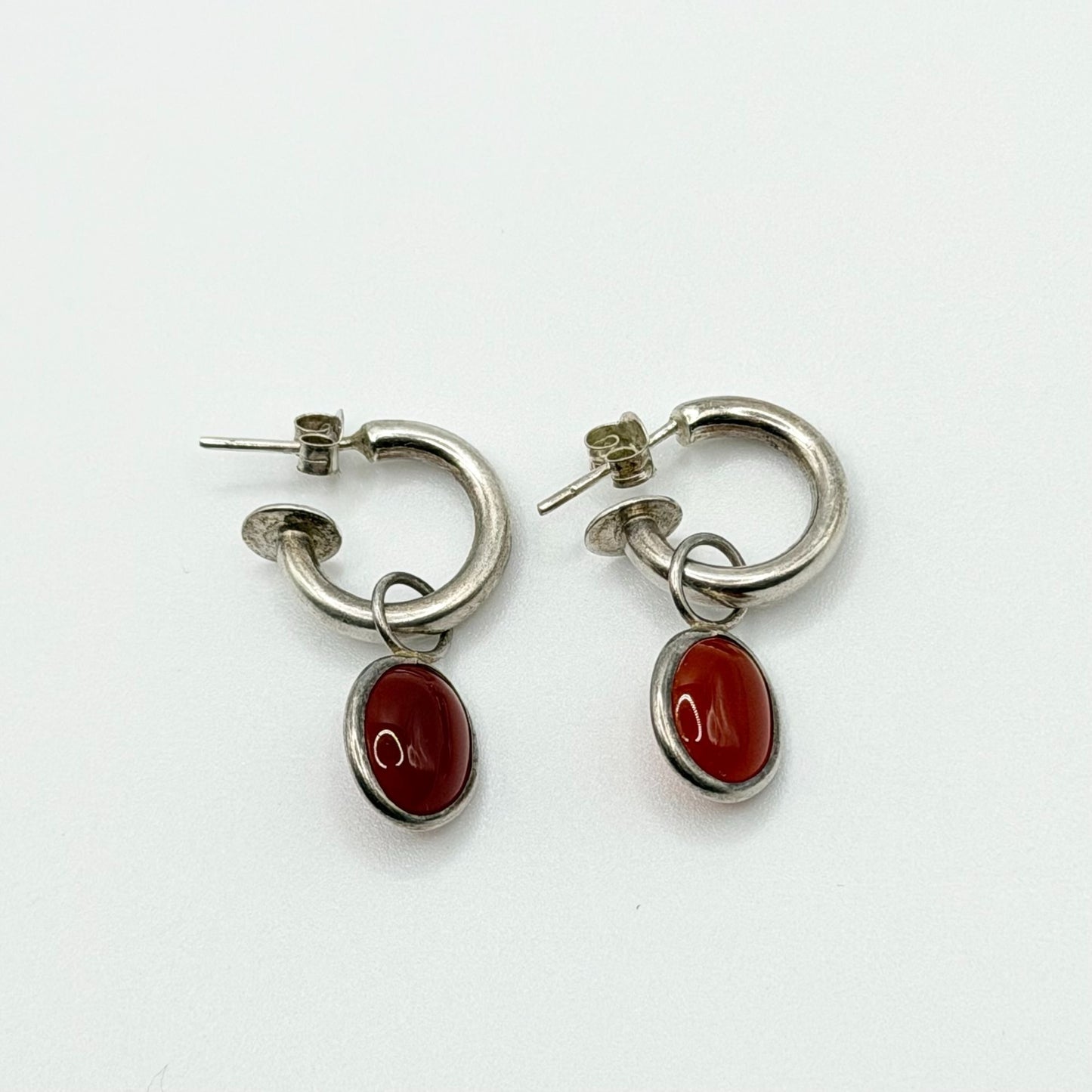 Thailand 925 Sterling Silver Hoop Earrings With Red Stone