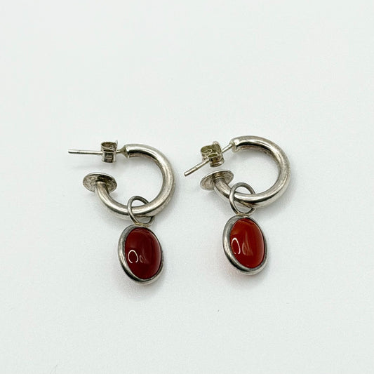 Thailand 925 Sterling Silver Hoop Earrings With Red Stone