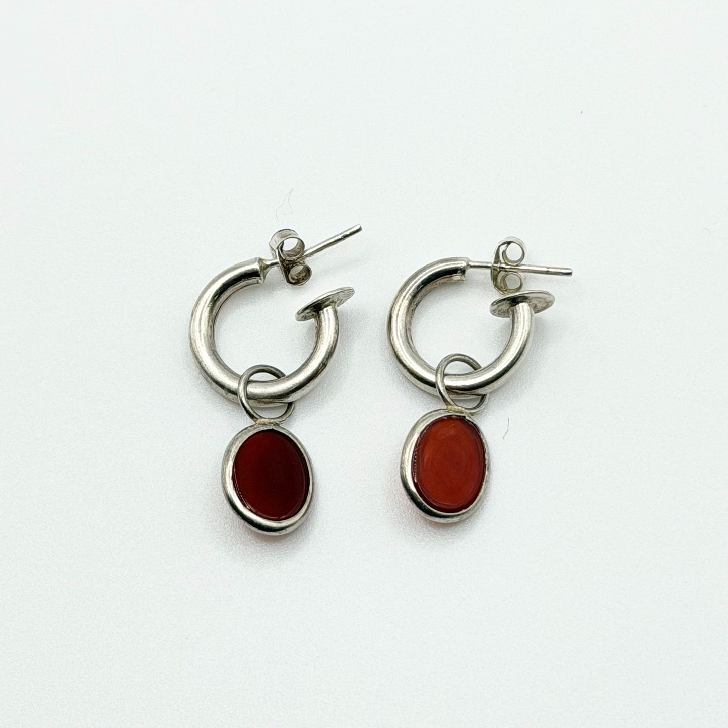 Thailand 925 Sterling Silver Hoop Earrings With Red Stone