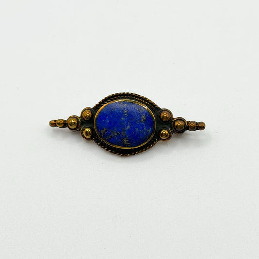 Vintage Lapis Lazuli & Bronze Decorative Pin Brooch