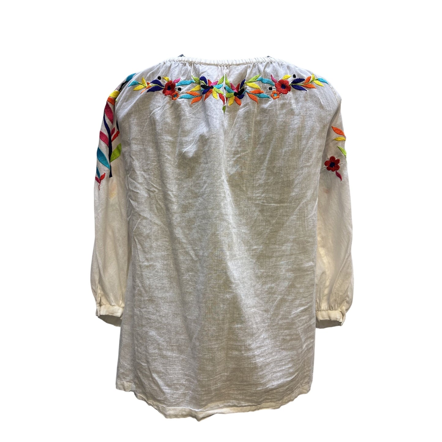 Roja Embroidered Peasant Blouse Boho Floral Design White Size XS