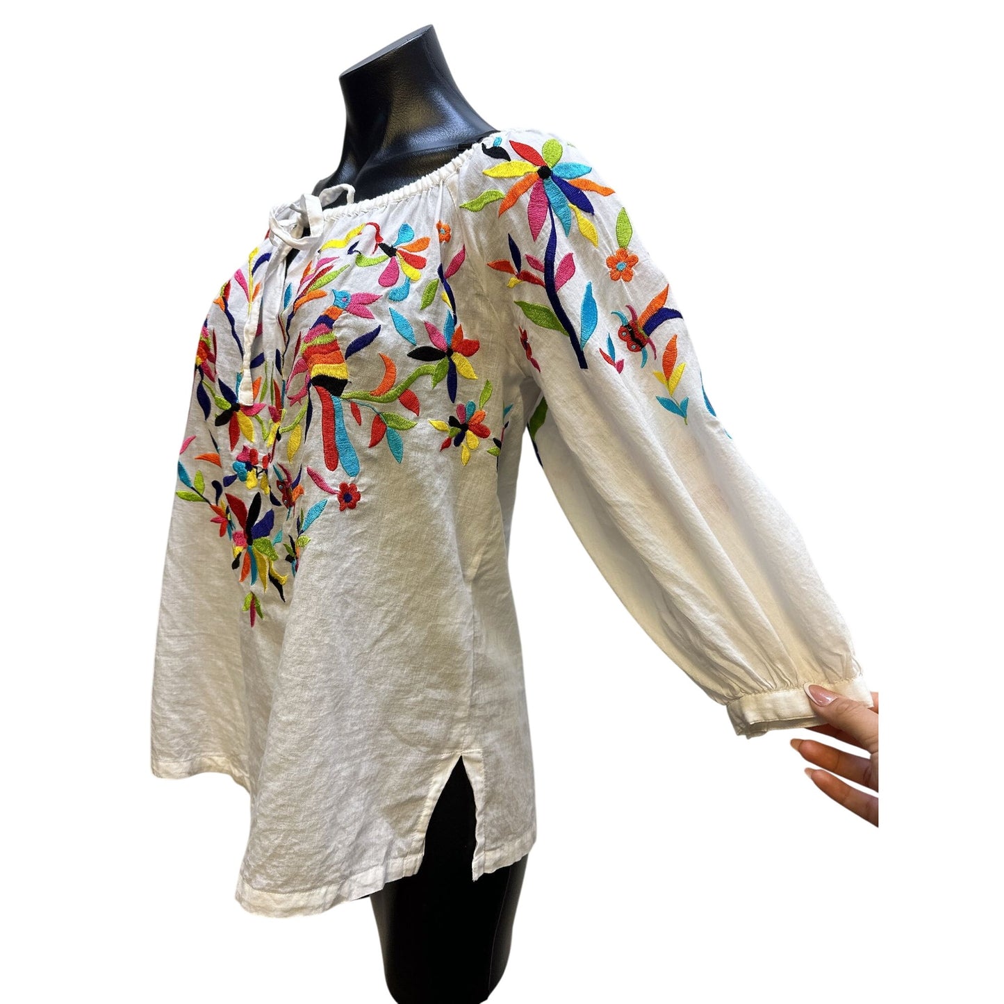 Roja Embroidered Peasant Blouse Boho Floral Design White Size XS