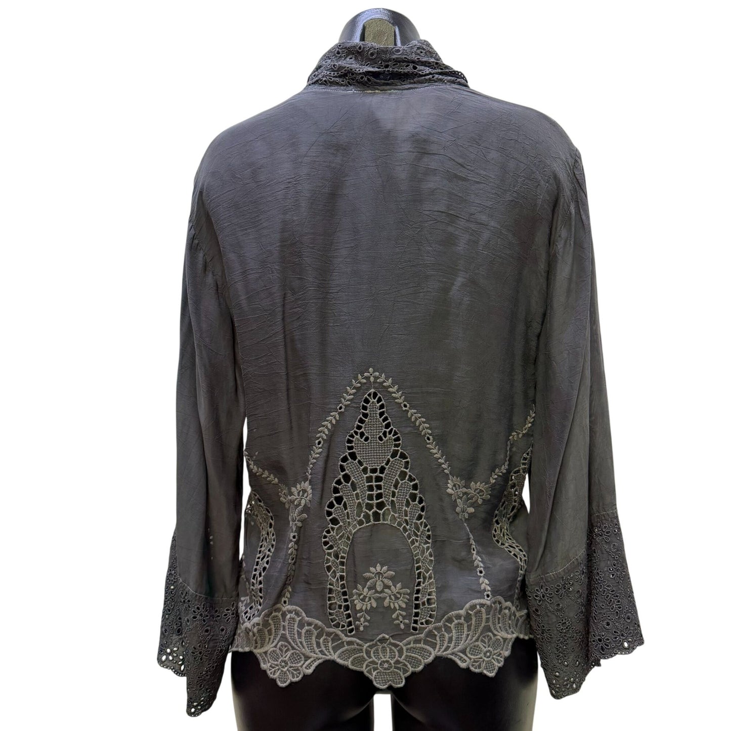 Johnny Was Gray Open Cardigan Tie Front Closure Size S