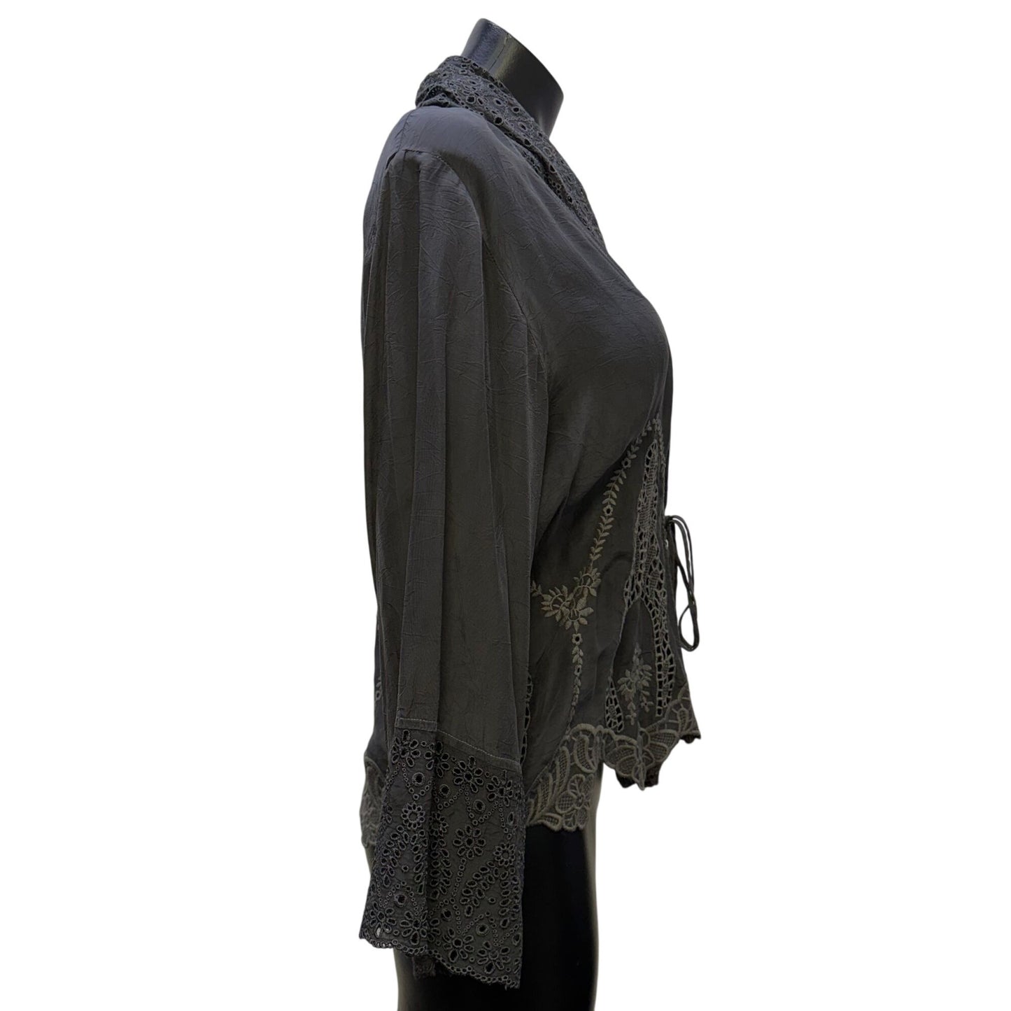 Johnny Was Gray Open Cardigan Tie Front Closure Size S
