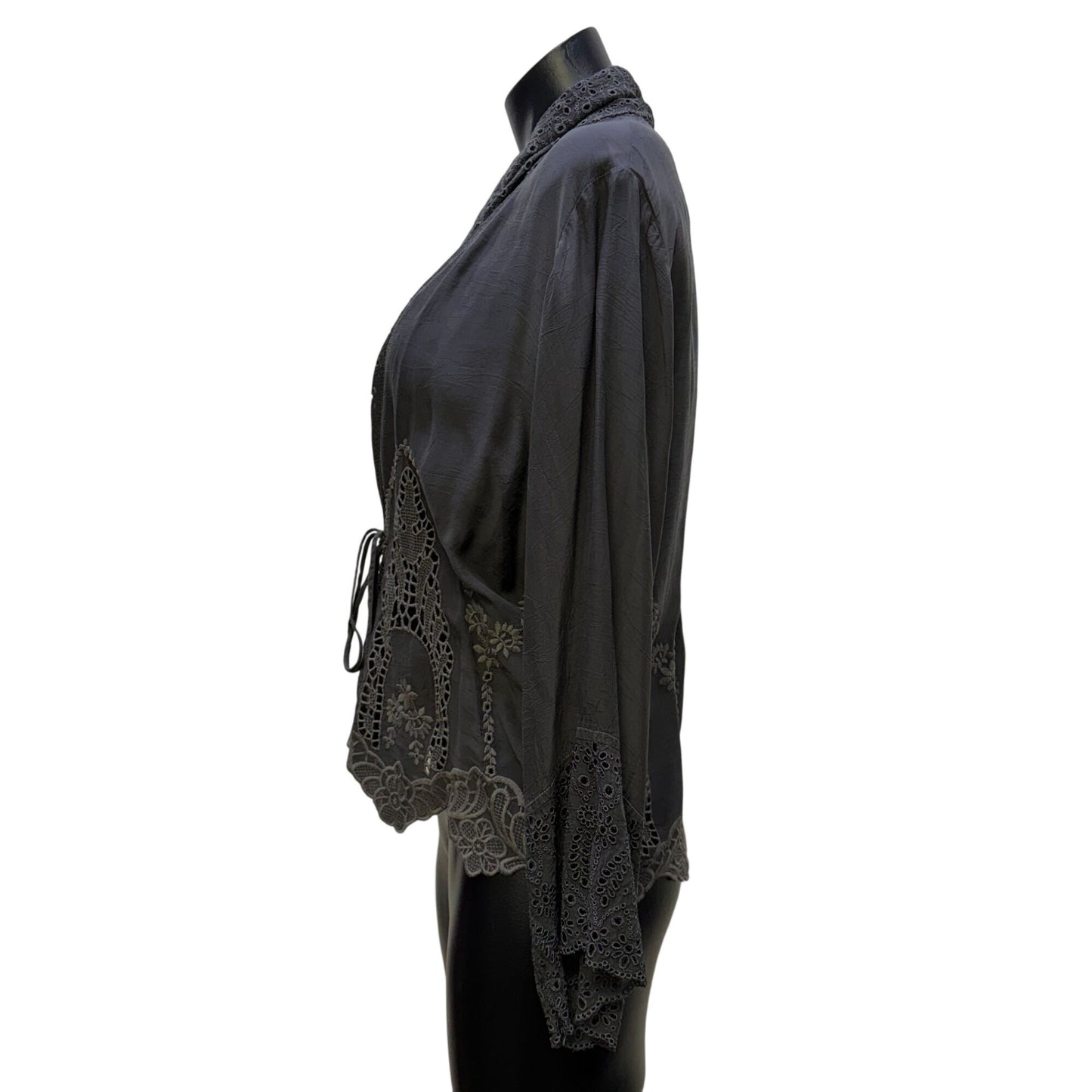 Johnny Was Gray Open Cardigan Tie Front Closure Size S
