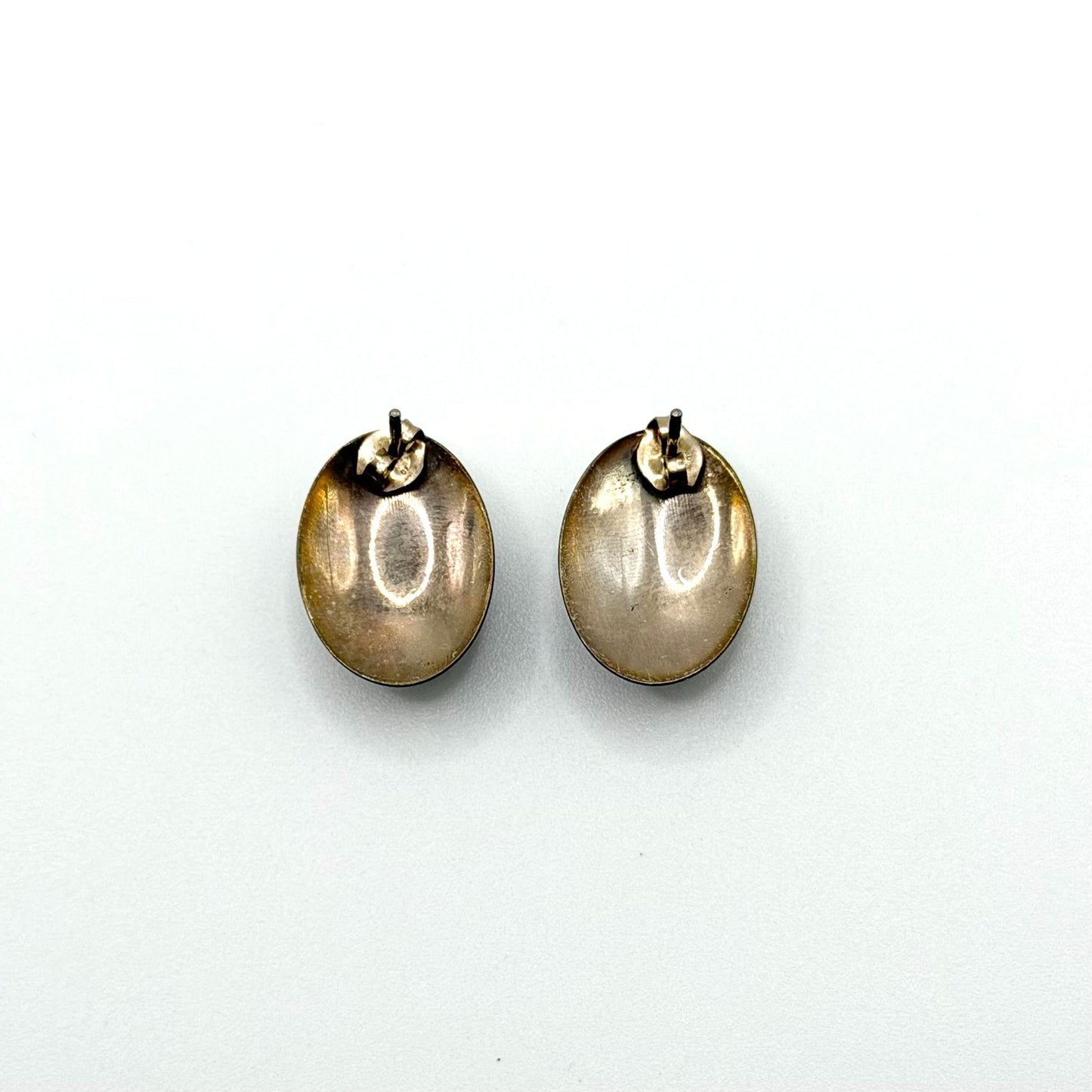 Navajo Genuine Indian Handmade Sterling Silver Oval Earrings With Black Onyx