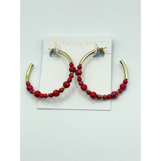 Kendra Scott Red & Gold Beaded Hoop Earrings