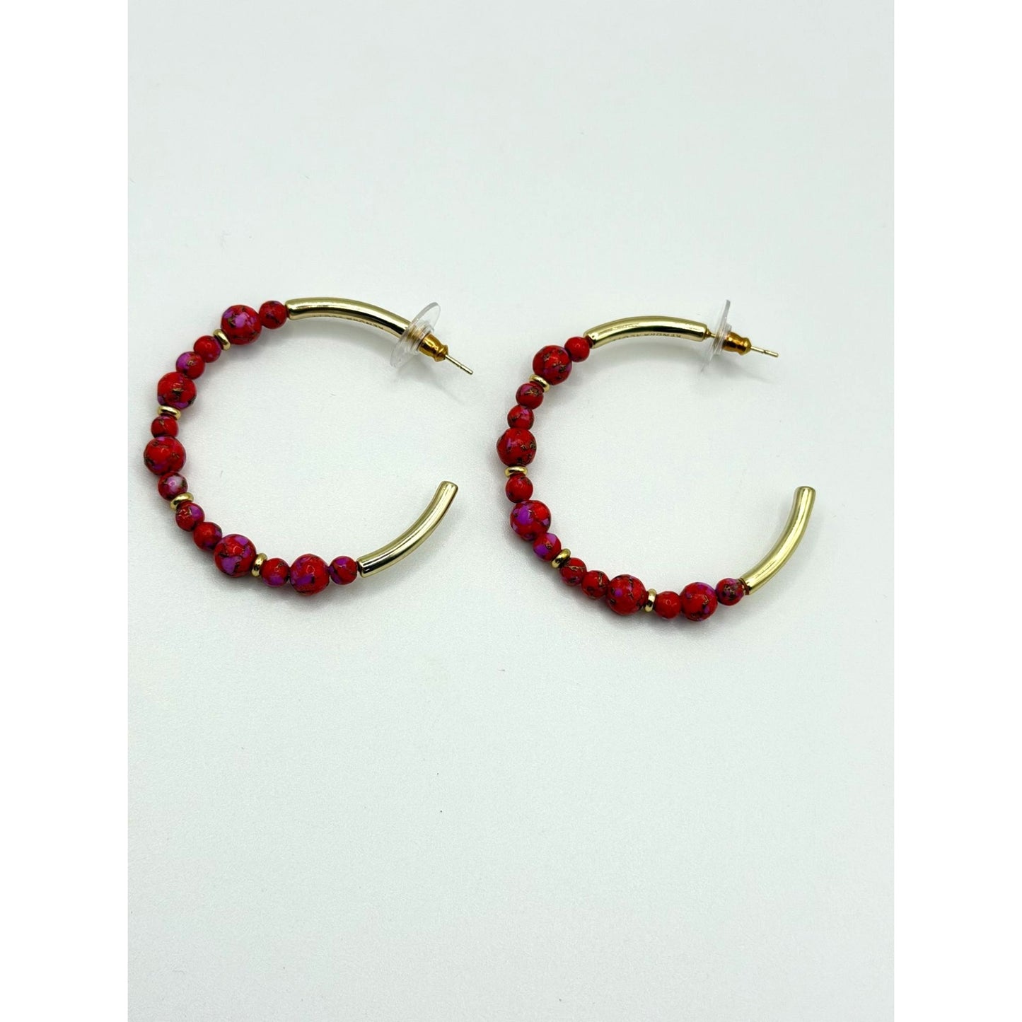 Kendra Scott Red & Gold Beaded Hoop Earrings