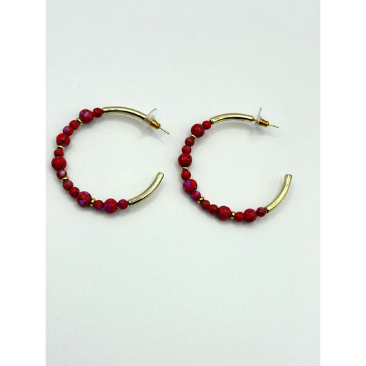Kendra Scott Red & Gold Beaded Hoop Earrings