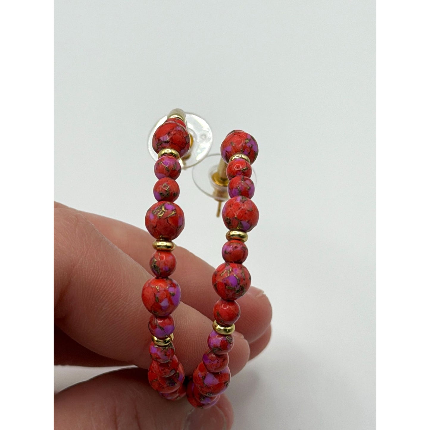 Kendra Scott Red & Gold Beaded Hoop Earrings