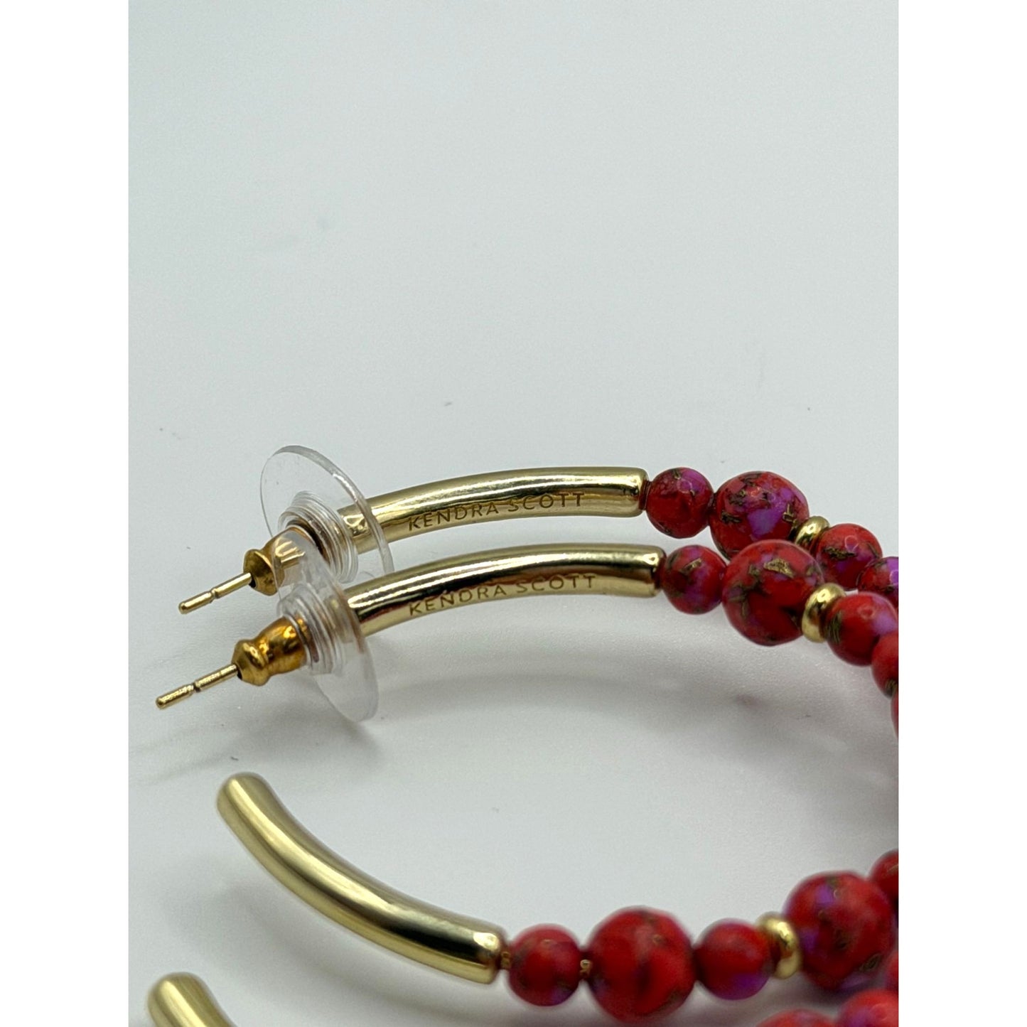 Kendra Scott Red & Gold Beaded Hoop Earrings
