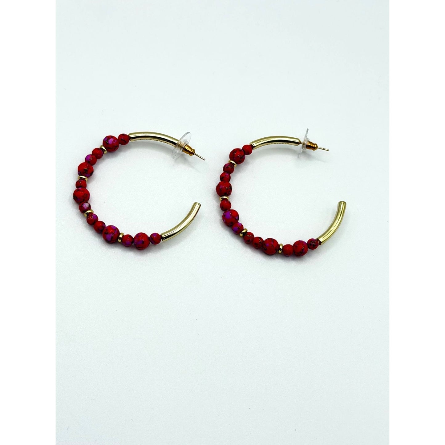 Kendra Scott Red & Gold Beaded Hoop Earrings