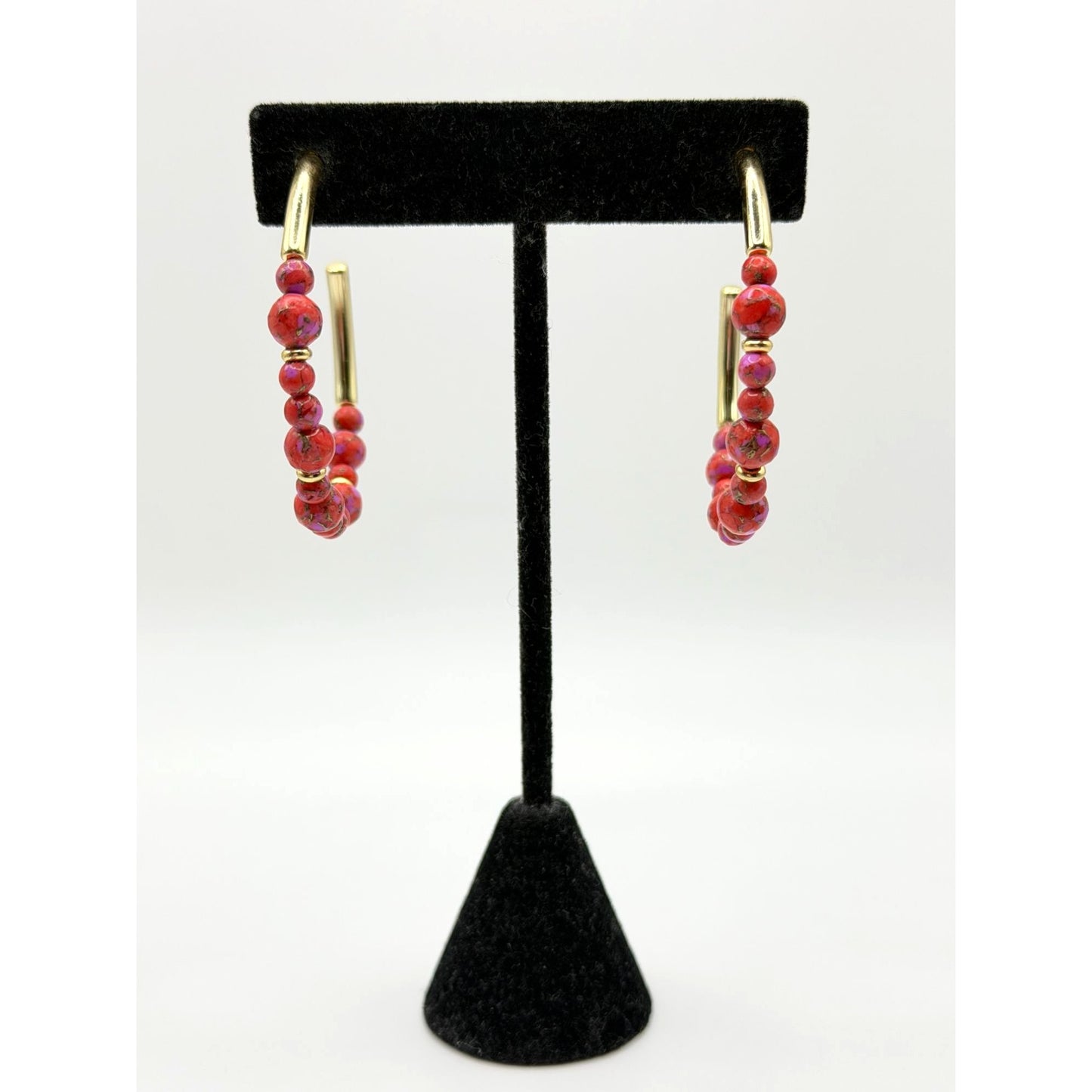 Kendra Scott Red & Gold Beaded Hoop Earrings