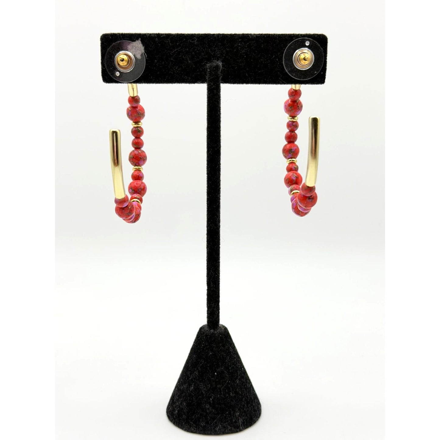 Kendra Scott Red & Gold Beaded Hoop Earrings