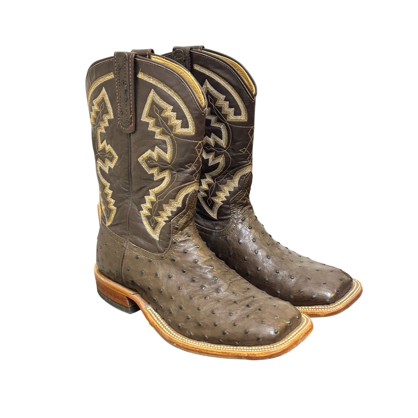 Anderson Dean Ostrich Leather Western Boots Brown Square Toe 7.5