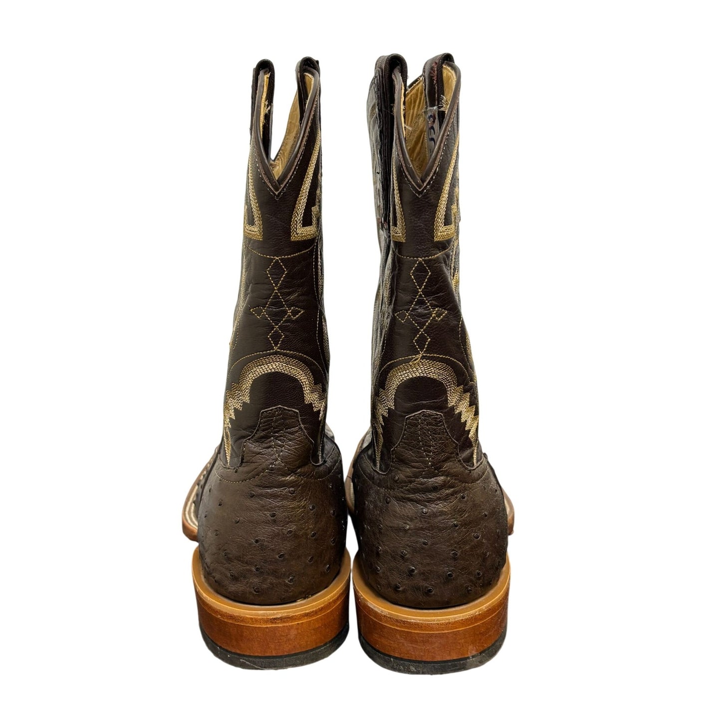 Anderson Dean Ostrich Leather Western Boots Brown Square Toe 7.5