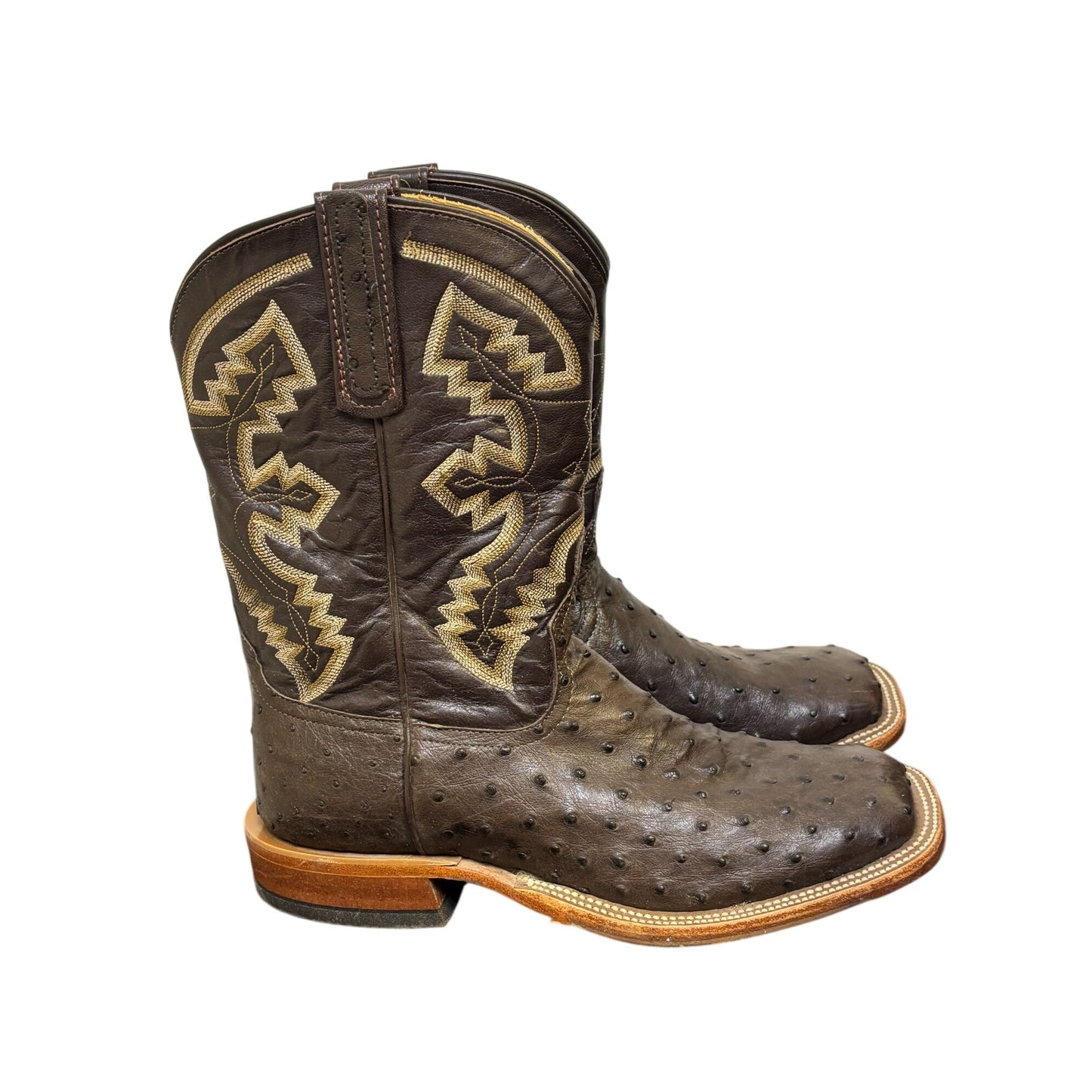 Anderson Dean Ostrich Leather Western Boots Brown Square Toe 7.5